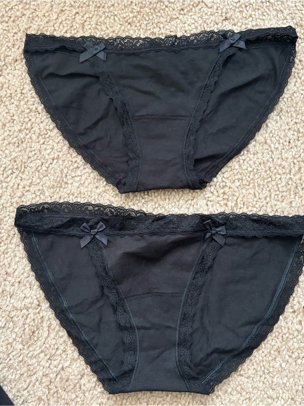 Victoria's Secret Black String Bikini w/ small bows and scalloped lace